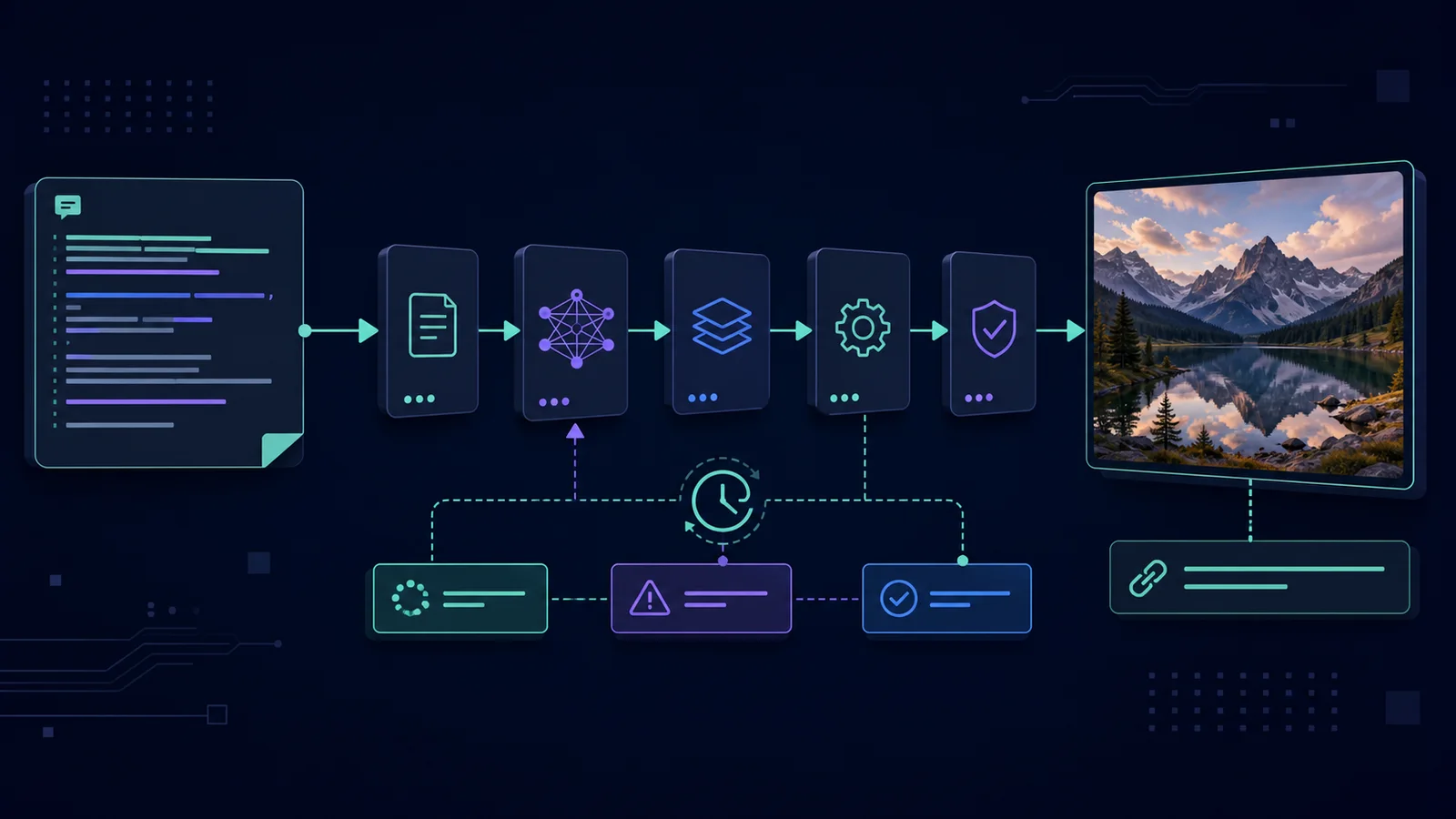 Prompt-to-image workflow with prediction creation, status polling, error handling and a final image URL